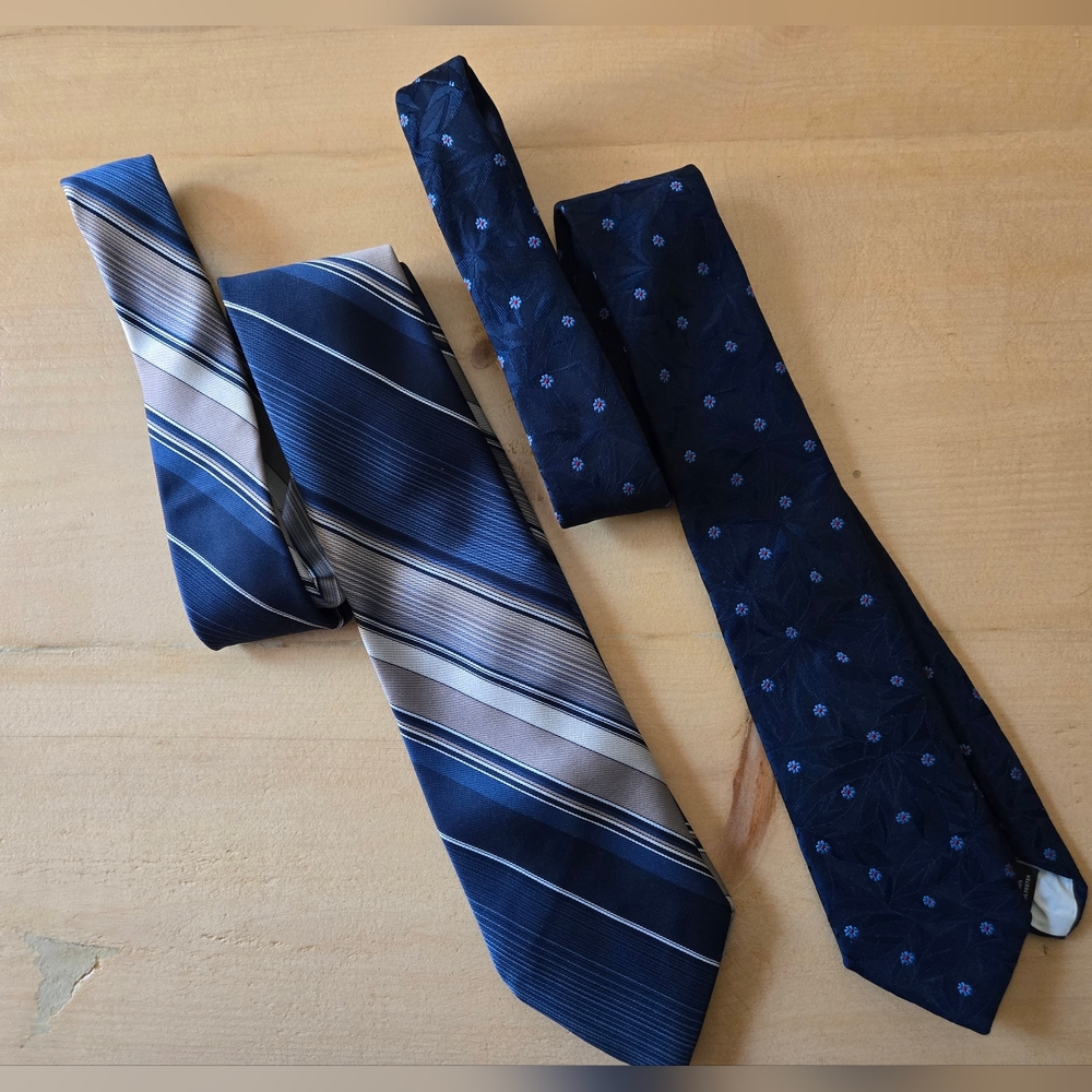 Pierre Cardin & Madison Avenue Tie Bundle – Blue Striped & Navy Floral